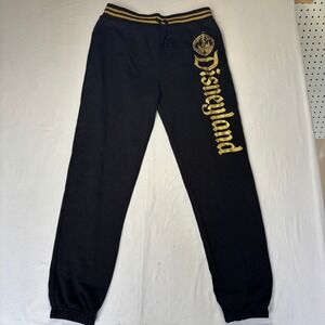 Disney Disneyland Sweatpants Womens‎ Medium 30x29 Black Glitter Graphic Joggers